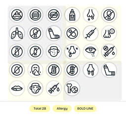 28 Bold Line Vector Icons designed for Allergy in 128x128 PIXEL Perfect format