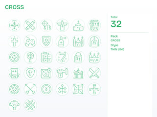 32 Thin Line PIXEL Perfect Vectors for Cross Theme