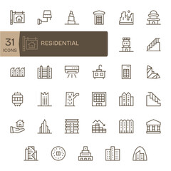 35 Pixel Optimized Regular Line Vector Icons designed for Residential Interface