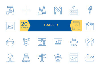 Traffic Essential Vector Set including 24 Grid Fitted Thin Line 256x256 Icons