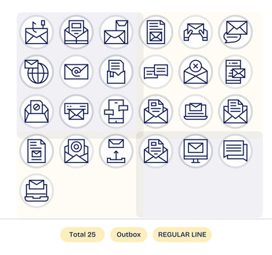Outbox Modern Vector Collection with 25 Regular Line 64x64 Pixel Optimized Icons
