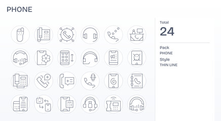 Phone Visual Pack containing 24 Thin Line PIXEL Perfect Vector Icons