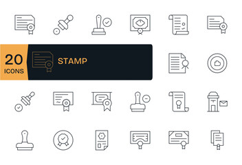 20 Vector Icons for Stamp optimized in Detail Enhanced 256x256 Thin Line resolution
