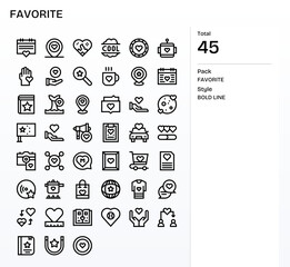 45 Retina Ready Bold Line Vector Icons for Favorite with Detail Enhanced precision
