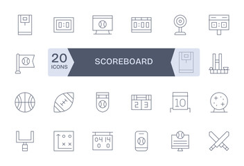 Scoreboard Vector Icon Collection featuring 24 Pixel Optimized 256x256 Thin Line Designs