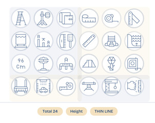 24 PIXEL Perfect Thin Line Vector Icons designed for Height Interface