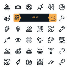 32 64x64 Vector Icons for Meat in Grid Fitted Bold Line Format