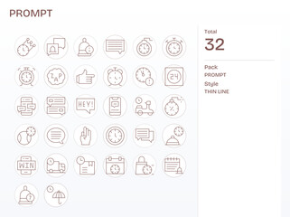 Prompt Vector Icon Set with 32 Thin Line 64x64 Detail Enhanced Graphics