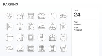 24 Thin Line Editable Vector Icons for Parking Graphics
