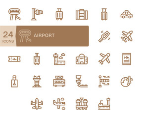 24 Bold Line Grid Fitted Vector Icons tailored for Airport 64x64 interface