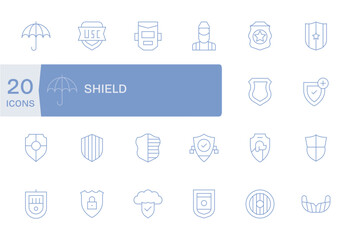 Shield Complete Vector Package with 20 Retina Ready Thin Line Editable Icons