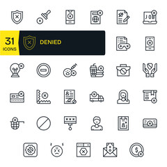 Denied Retina Ready Vector Icon Pack with 35 Regular Line Grid Fitted Elements