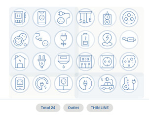 Outlet Design Vector Icons featuring 24 Display Perfect Thin Line Style