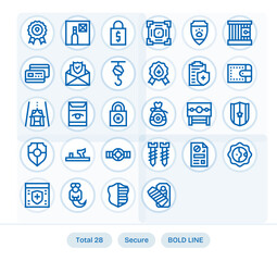 Fototapeta premium 28 Bold Line Detail Enhanced Retina Ready Vector Icons from Secure Suite