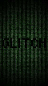 Binary glitch animation with digital distortion and matrix code.