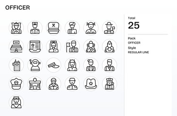 Officer Professional Vector Set with 25 Regular Line Pixel Aligned 128x128 Icons