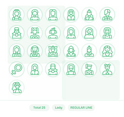 25 Lady Display Perfect Vector Icons in Retina Ready Regular Line Aesthetic
