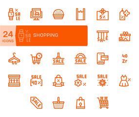 Shopping Vector Icon Collection with 24 Retina Ready Bold Line Designs