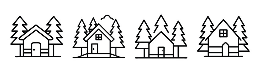 Vector art of cabin in the woods illustration for travel and nature themed designs and graphics
