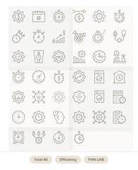 40 Display Perfect Vector Icons themed around Efficiency in 64x64 Thin Line format
