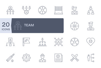 Team Comprehensive Vector Bundle with 20 Editable Thin Line 128x128 Icons