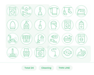 24 Thin Line Vector Icons designed for Cleaning in Retina Ready Pixel Aligned format