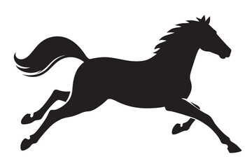 Galloping mustang horse in motion, fast running equestrian animal, wild stallion silhouette vector