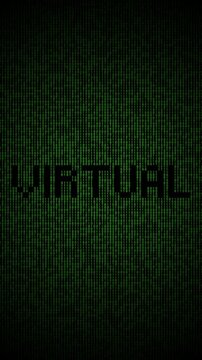 Binary virtual reality code animation with futuristic design.
