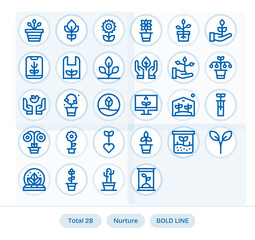 Nurture Vector Icon Library with 28 Bold Line 64x64 Grid Fitted Designs
