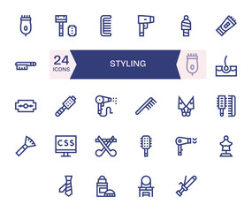 Styling Vector Graphics Pack including 24 Bold Line 256x256 Pixel Aligned Icons