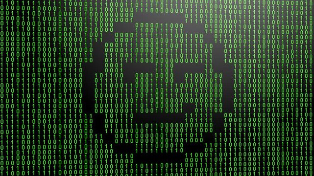 Icon symbol of expression or concept created on binary 1-0 matrix code background for hacker or hacking concept.