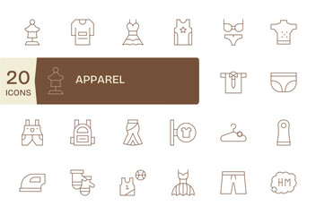 Apparel Professional Vector Set with 20 Thin Line PIXEL Perfect 256x256 Icons