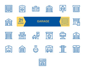 25 Vector Icons for Garage optimized in Pixel Aligned 64x64 Regular Line resolution