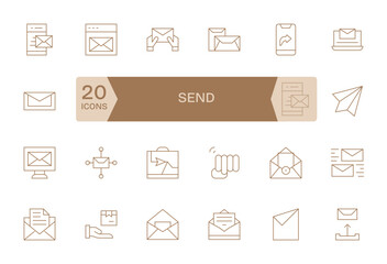 24 Display Perfect Retina Ready Vector Icons for Send in elegant Thin Line design