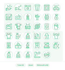 Wash Vector Icon Set with 35 Regular Line 256x256 Pixel Aligned Graphics