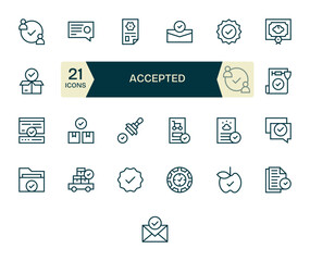 Accepted Retina Ready Vector Icon Pack with 25 Regular Line Detail Enhanced Elements