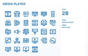 Media Player Comprehensive Vector Bundle with 28 Detail Enhanced Bold Line High Resolution Icons