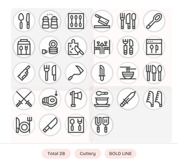 Cutlery Vector Icon Library with 28 Bold Line High Resolution Detail Enhanced Designs