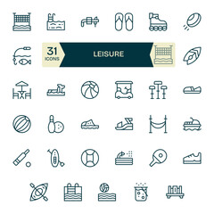 35 Editable Vector Icons themed around Leisure in 128x128 Regular Line format
