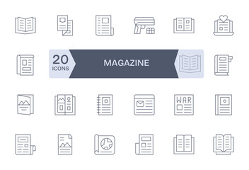 24 Vector Icons for Magazine optimized in Display Perfect 64x64 Thin Line resolution