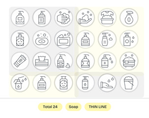 Soap Digital Vector Pack containing 24 Editable Thin Line 64x64 Icons