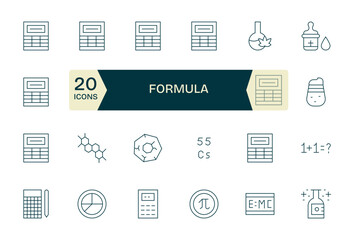 24 High Resolution Vector Icons for Formula with Pixel Optimized Thin Line clarity