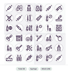 36 Bold Line Vector Icons from Syringe in High Resolution PIXEL Perfect Quality