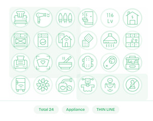 24 Thin Line PIXEL Perfect Vectors for Appliance Theme