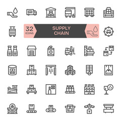32 Editable Bold Line Vector Icons designed for Supply Chain Interface