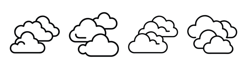 Cloudy weather forecast vector illustration with cartoon clouds and sky design elements for websites