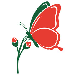 Red Butterfly with Rose Bud – Nature Floral Vector