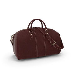 A luxurious brown leather duffel bag with brass hardware and a detachable shoulder strap, presented against a clean transparent background.