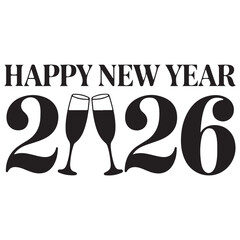 Happy New Year 2026 with Champagne Glasses – Toast Vector