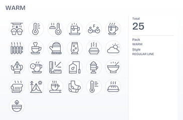 Regular Line Style Warm Vector Icons with 25 Retina Ready PIXEL Perfect Designs